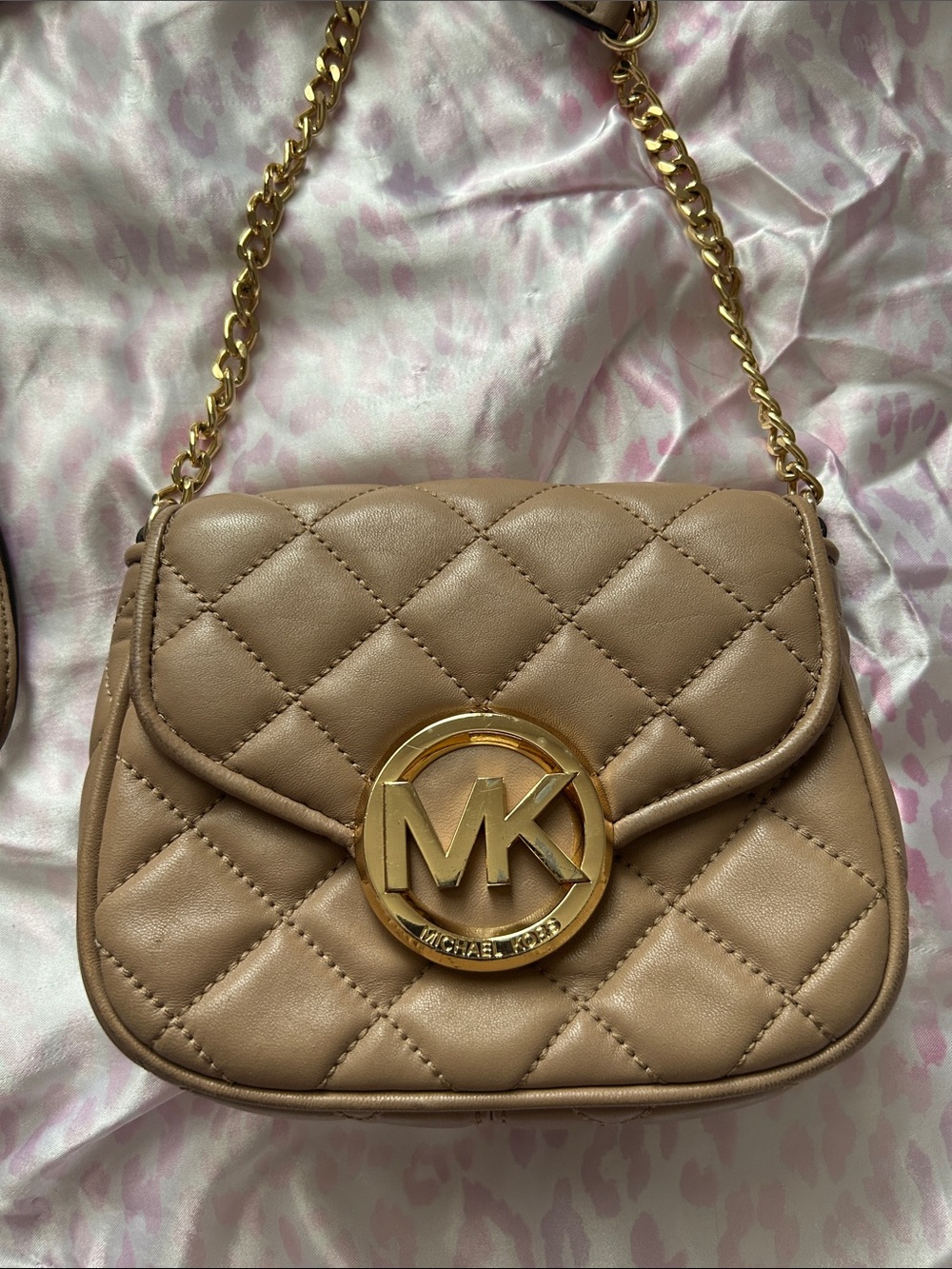 Michael Kors Quilted crossbody bag in Taupe with Gold Hardware